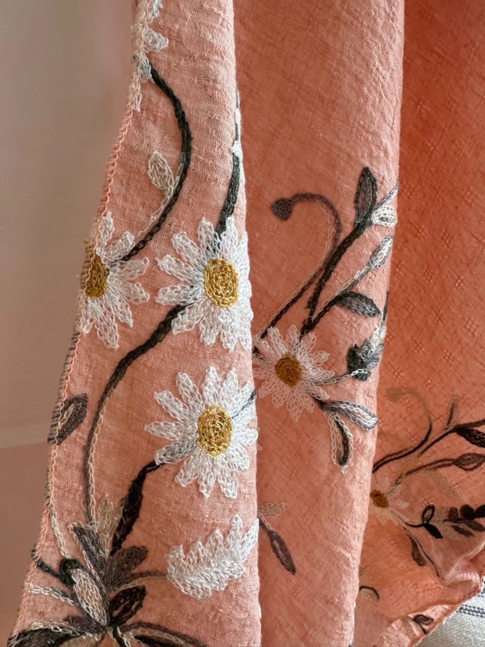 Peach Daisy Embroidered Woven Floral Kimono Open Wrap Coverup Top One Size